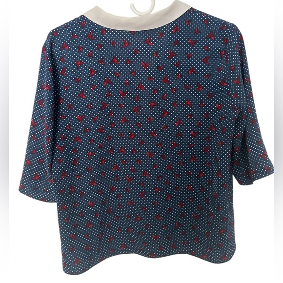 Zara Trafaluc Medium collared short sleeve paper crane print blouse navy blue - Picture 2 of 8